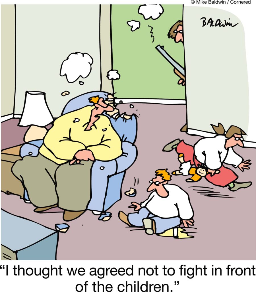 cartoon of a family fighting