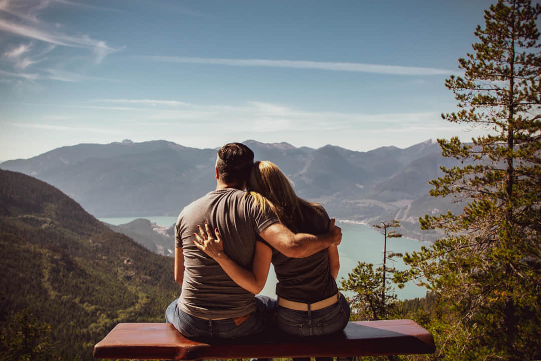 a couple looking out at the view